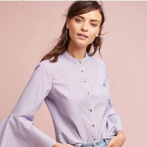 Maeve US 12 Striped Bell Sleeves Button Down Shirt OB602915